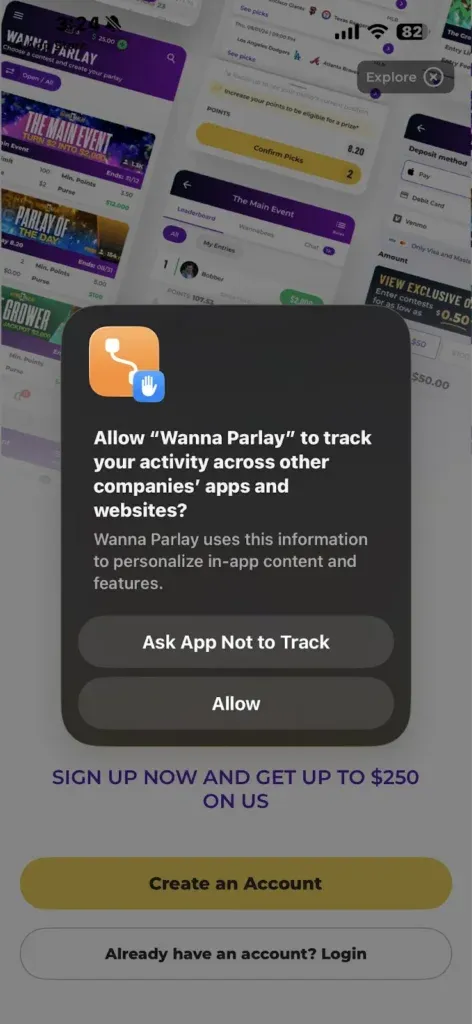 Wanna Parlay - App screenshot with user prompts.