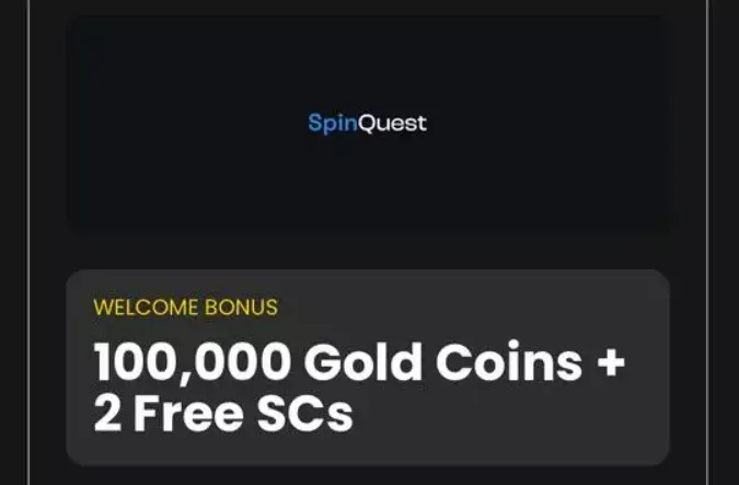 SpinQuest - Banner with welcome bonus details.