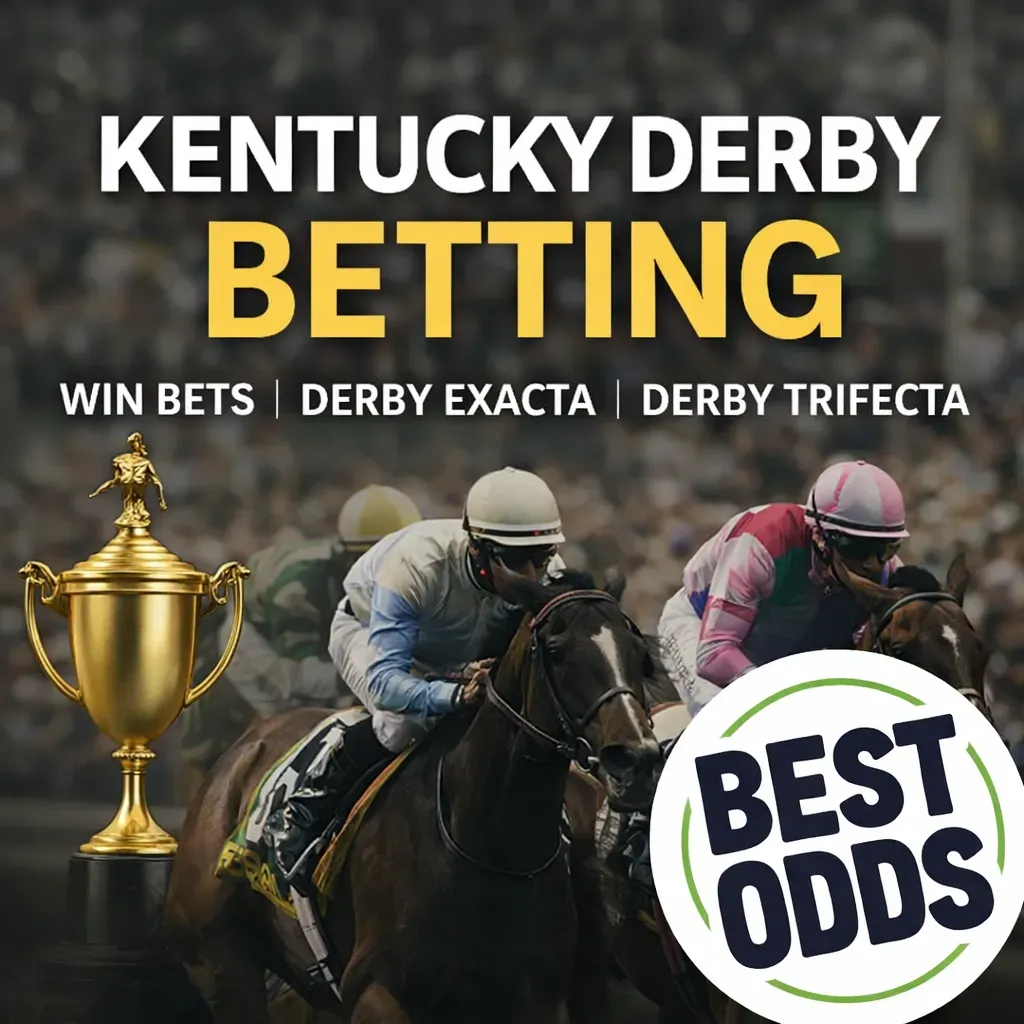 Kentucky Derby Betting - Banner with horse racing.