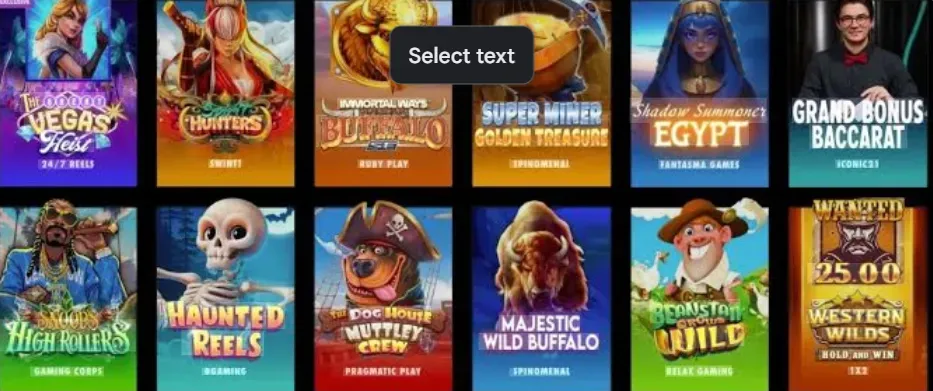 McLuck - Game Selection with various slot titles.