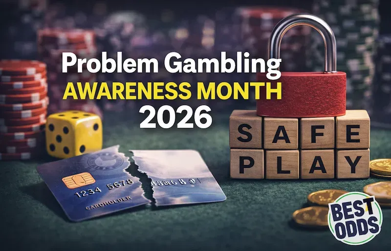 Problem Gambling Awareness Month 2026 - Banner with safe play message.