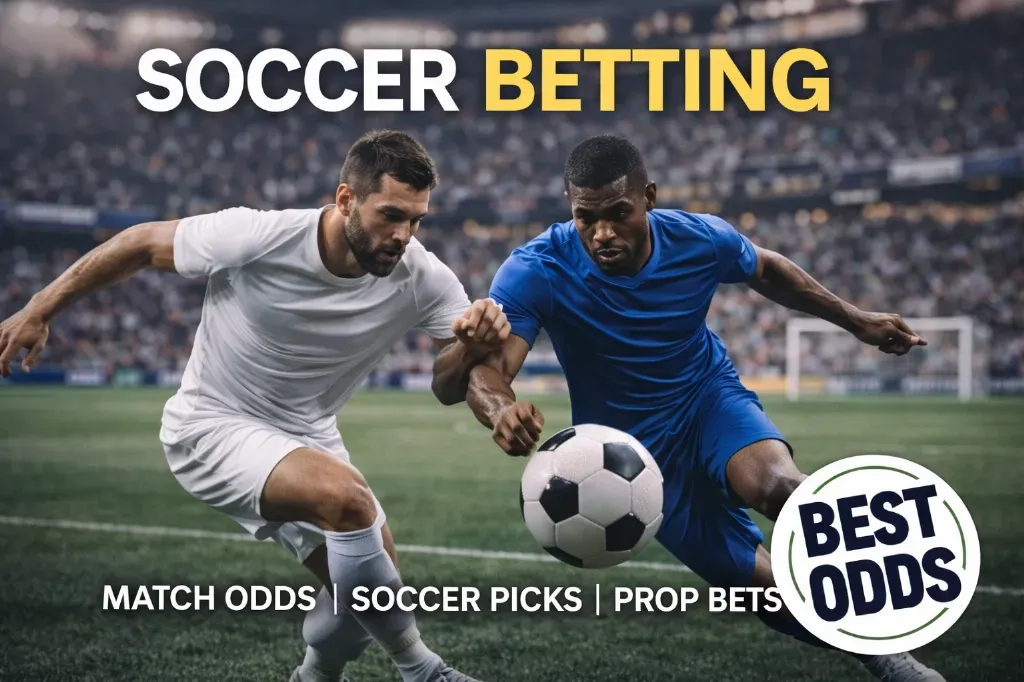 Soccer Betting - Banner with players competing.