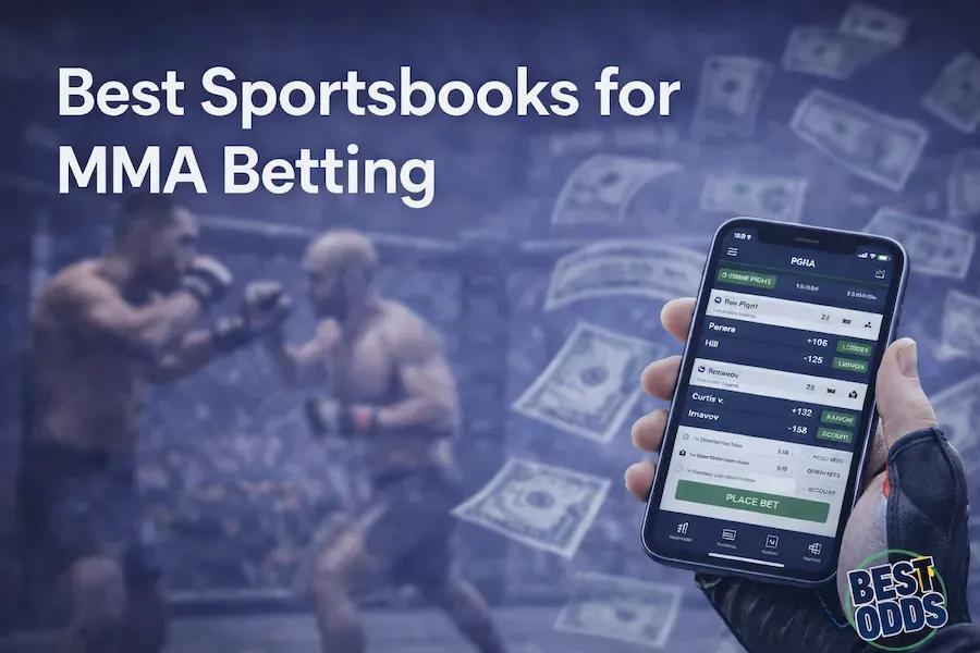 Best Sportsbooks for MMA Betting - Banner with fighters and betting odds.