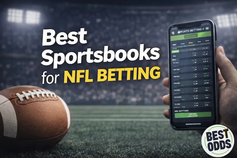 Best Sportsbooks for NFL Betting - Banner with football and betting app.