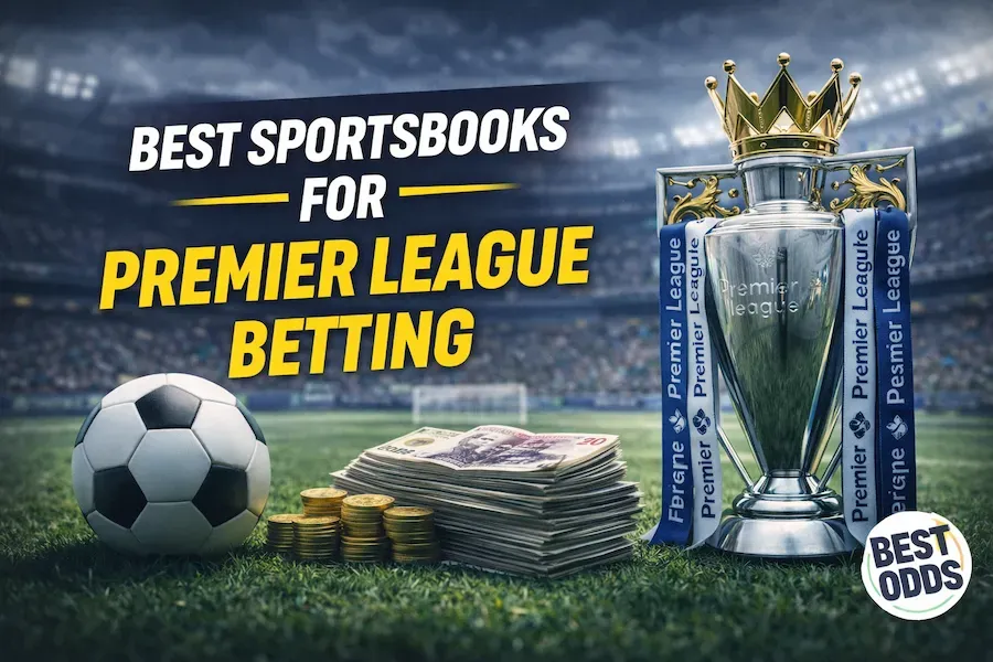 Best Sportsbooks for Premier League Betting - Banner with soccer ball and trophy