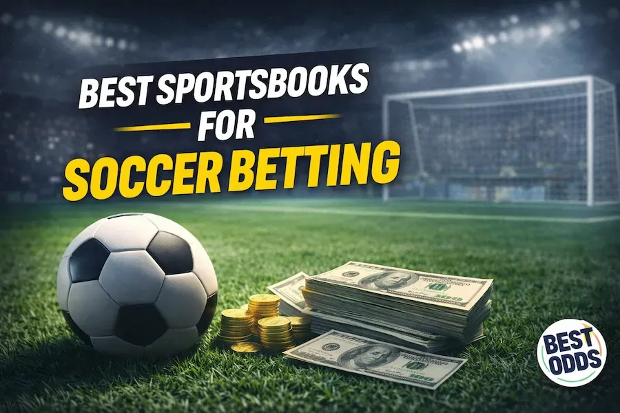 Best Sportsbooks for Soccer Betting - Banner with soccer ball and cash.