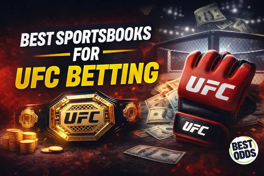 Best Sportsbooks for UFC Betting - Banner with UFC gloves and championship belt.
