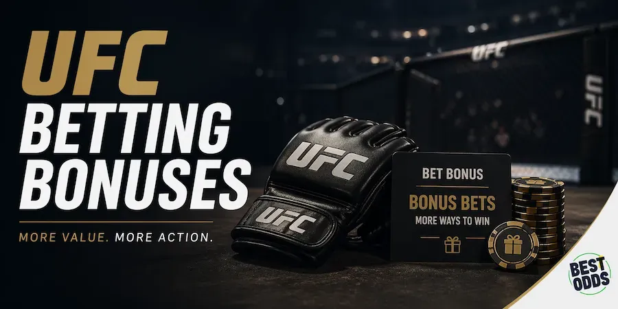 UFC - Banner with betting bonuses and gloves.
