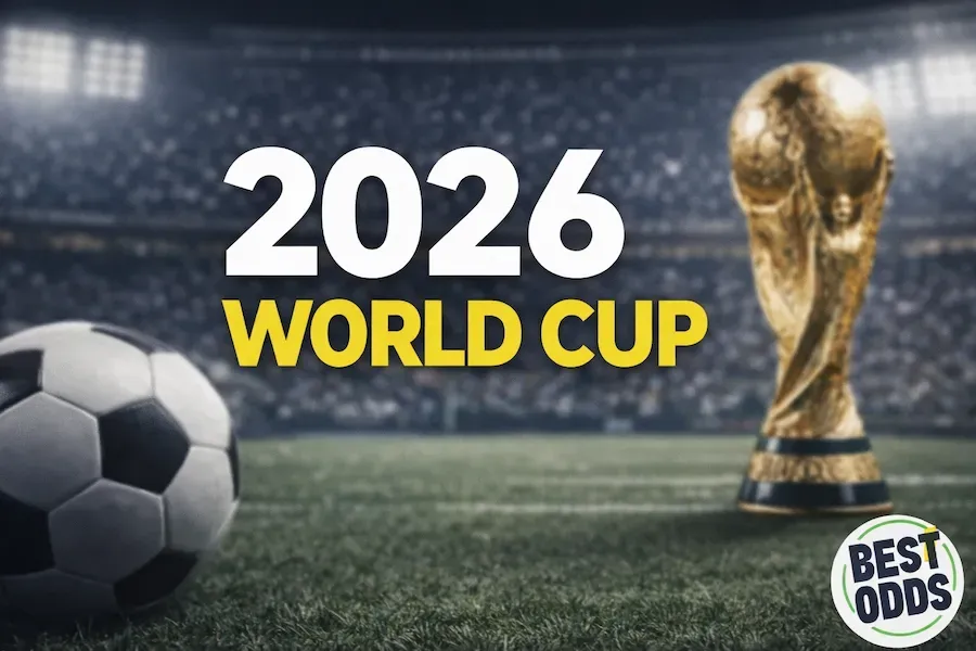 World Cup 2026 - Banner with trophy and soccer ball.