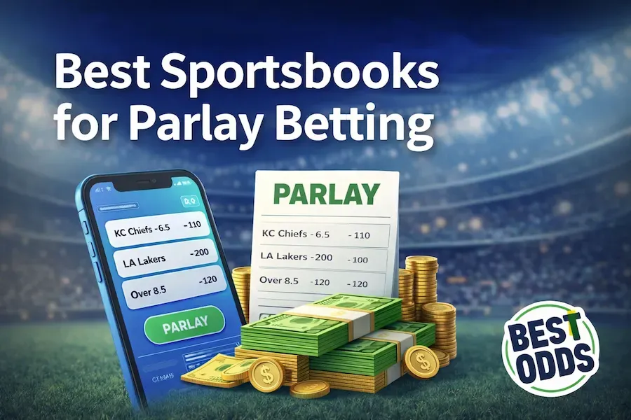 Best Sportsbooks Parlay Betting - Banner with betting odds and cash.