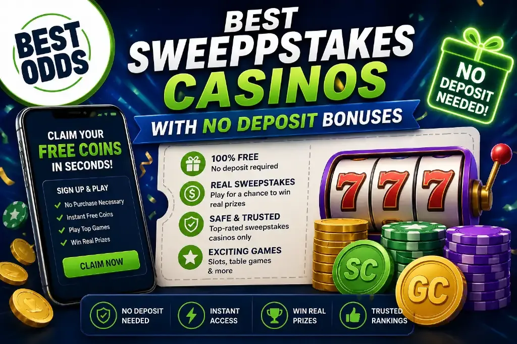 Best Sweepstakes Casinos - Banner with no deposit bonuses