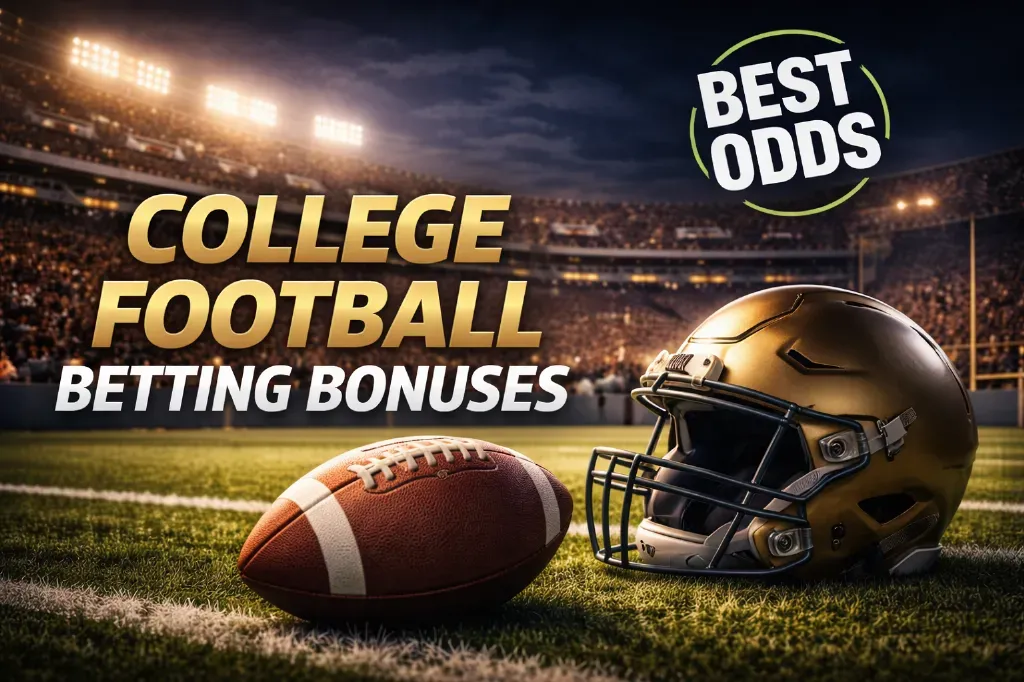 College Football Betting Bonus - Banner with helmet and ball.