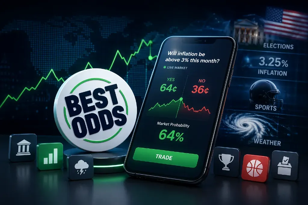 Best Odds - Banner with trading app display.