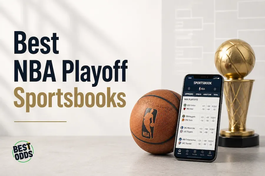 Best NBA playoffs sportsbook - Banner with basketball and phone.
