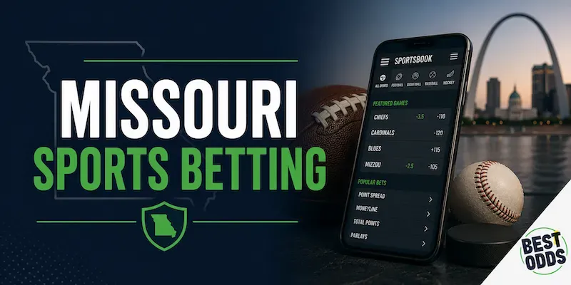 Missouri Sports Betting - Banner with sports and phone.