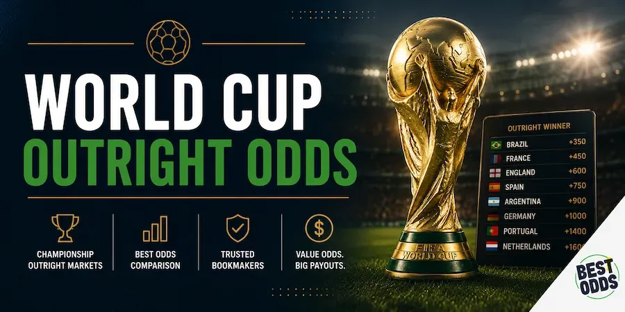 World Cup Outright Odds - Banner with trophy and odds.