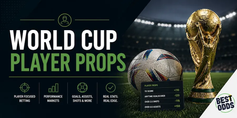 World Cup Player Props - Banner with trophy and ball.