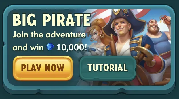 BIG PIRATE - Banner with characters and gems.
