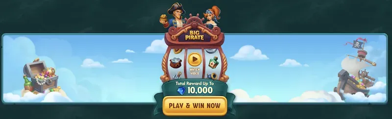 Big Pirate - Banner with jackpot promotion details.