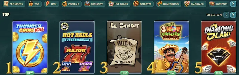BigPirate Slots - Banner with top game titles.