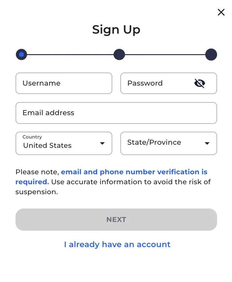 Freespin Register - Form photo with signup fields.