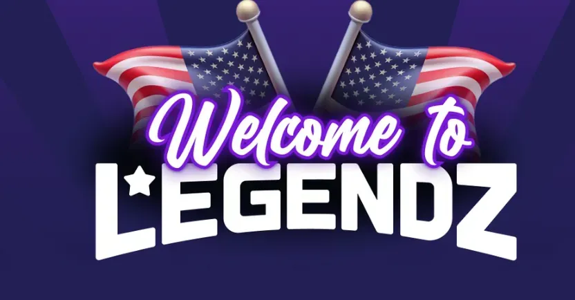 Legendz - Banner with American flags and text.