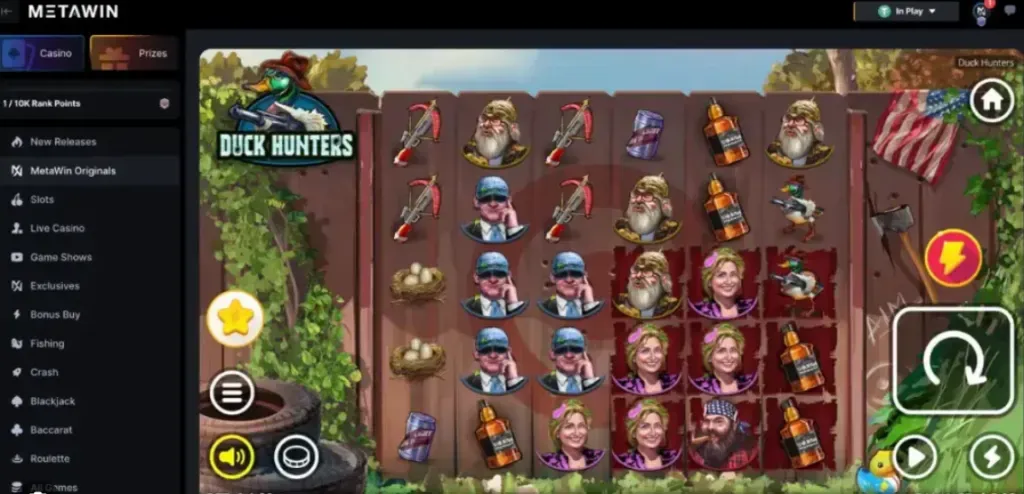 Metawin Games - Game Screen with Duck Hunters theme.
