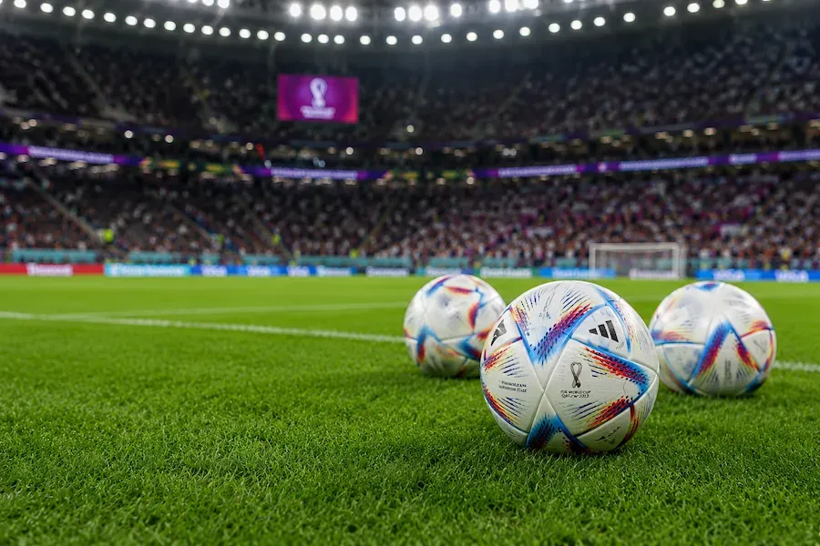 World Cup - Product photo with soccer balls on field.