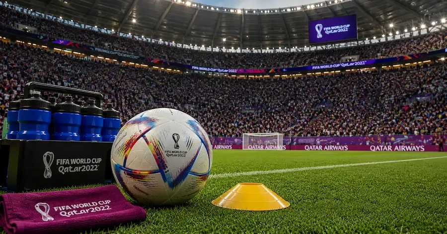 World Cup Soccer Scene - Photo with stadium and ball.