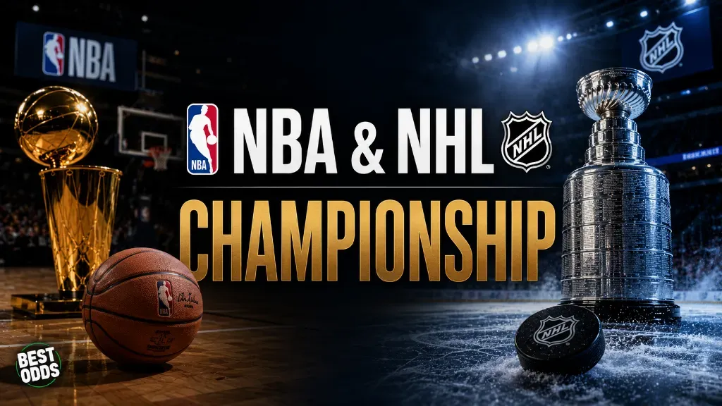 NBA & NHL - Banner with championship trophies