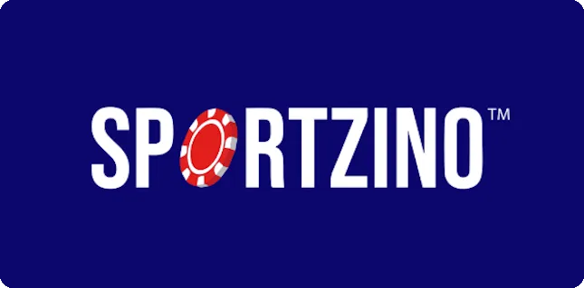 Sportzino - Logo with red chip on blue background.