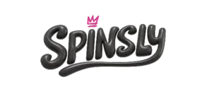Spinsly - Logo with black text and pink crown.