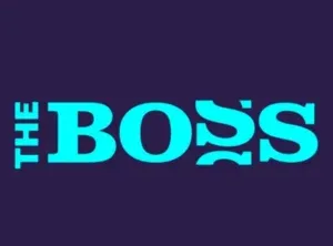 The Boss - Logo with blue text on purple background.