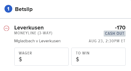 Screenshot of a betslip