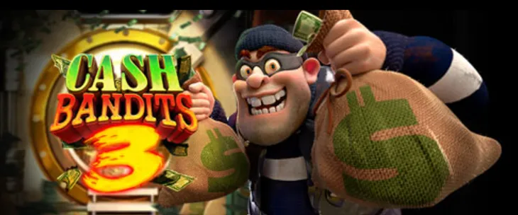 Cash Bandits 3 - Logo with a character holding bags.