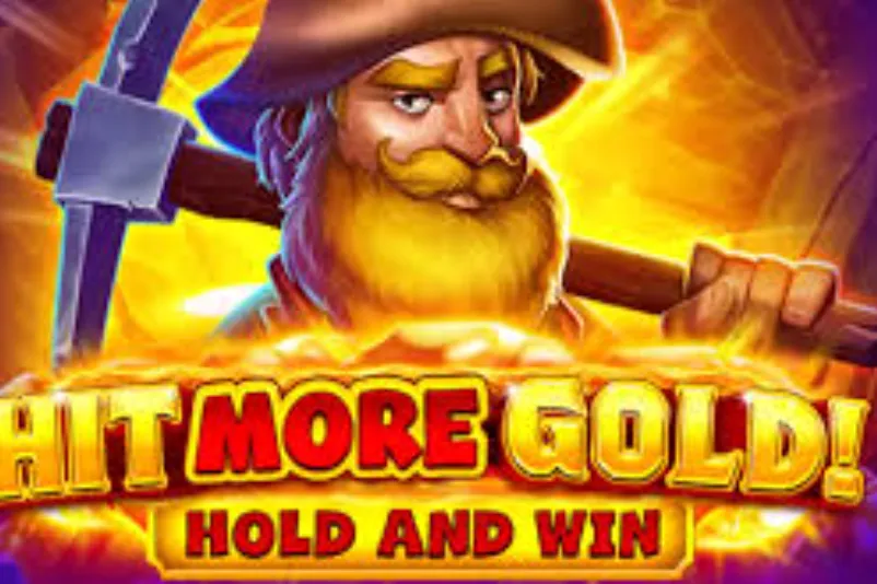 Hit More Gold - Banner with miner character.