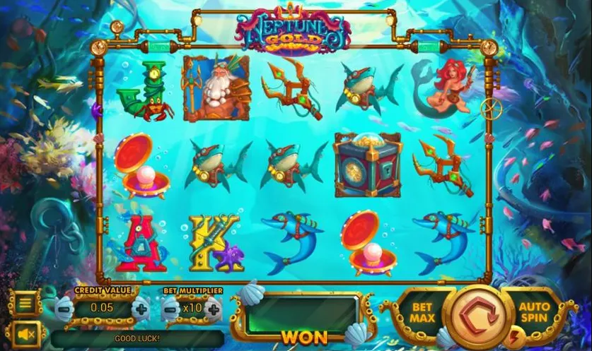 Neptune Gold - Banner with underwater theme and symbols.