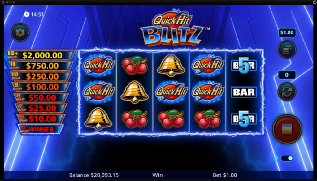 Quick Hit Blitz - Game screenshot with slot reels.