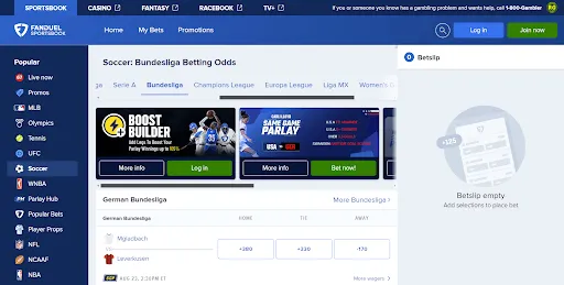 Screenshot of three way betting on FanDuel