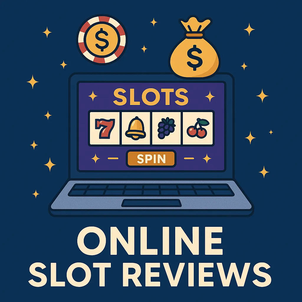 Banner with online slot reviews design.