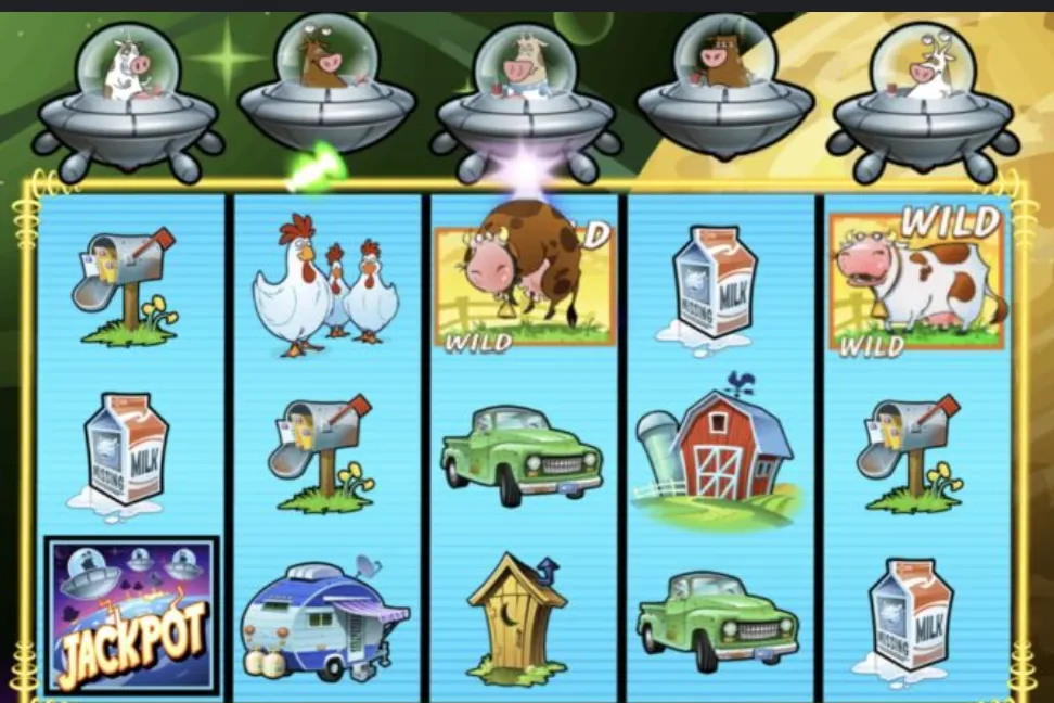 Invaders from the Planet Moolah - Gameplay with aliens and farm symbols.